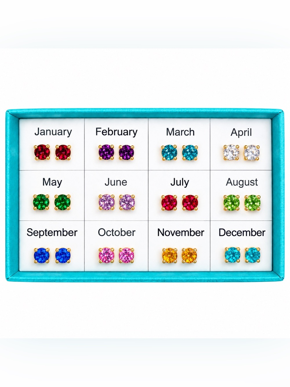 AVON Calendar Birthstone Crystal Stud Earring costume Set 12 NWOT original box